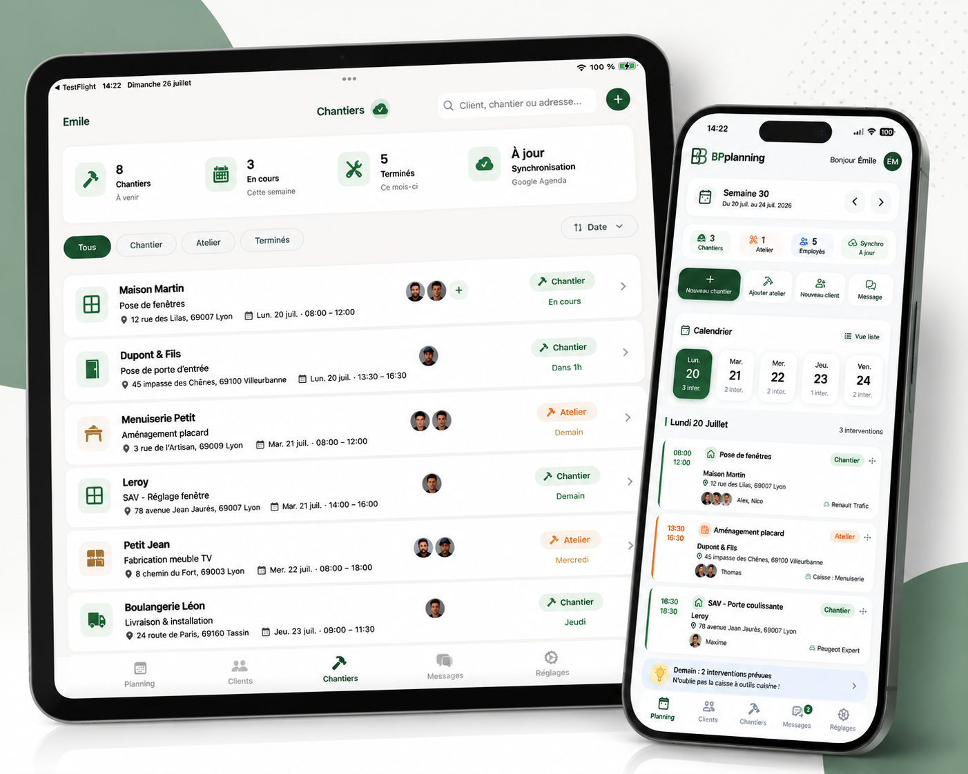 Aperçu de BPplanning sur iPhone et iPad